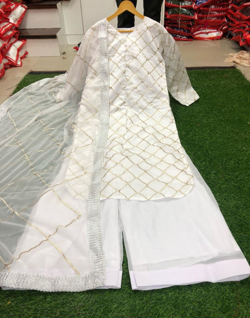 White georgette plazzo salwar suit