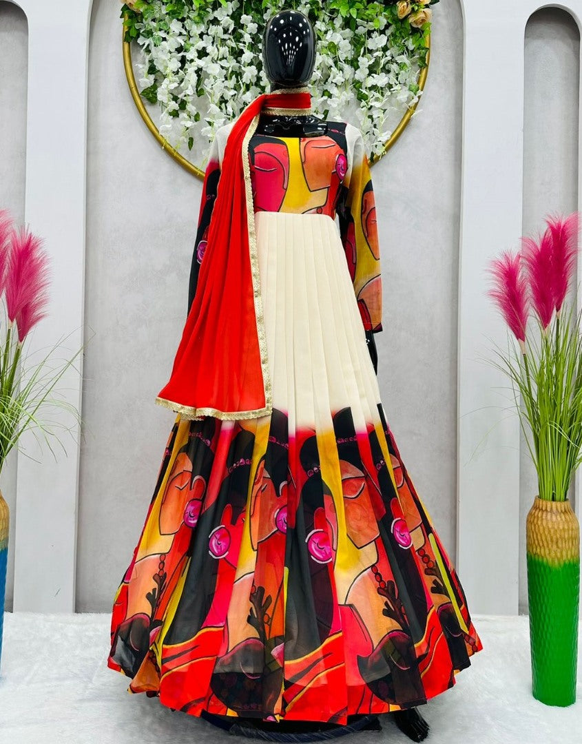 White georgette printed gown