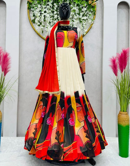 White georgette printed gown