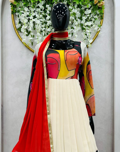 White georgette printed gown