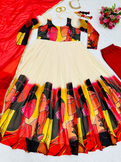 White georgette printed gown