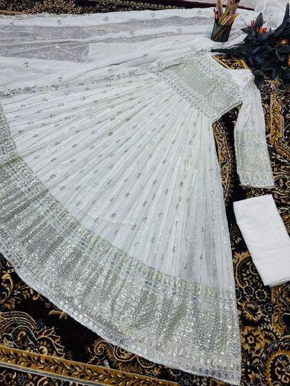 White georgette sequence work anarkali suit