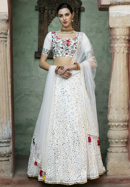 White georgette sequence work bridal lehenga choli