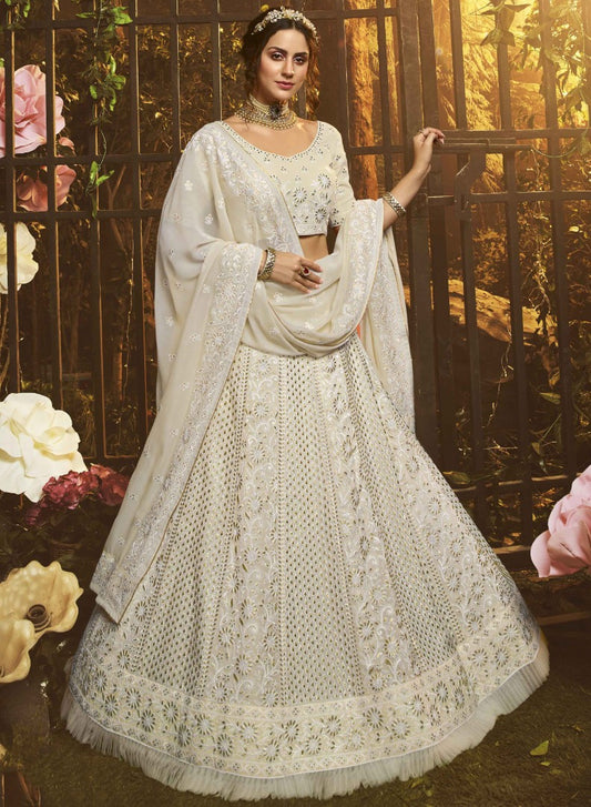 White georgette sequence work bridal lehenga choli