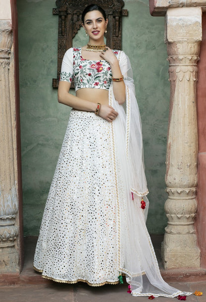 White georgette sequence work bridal lehenga choli