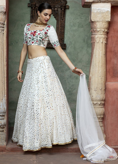 White georgette sequence work bridal lehenga choli