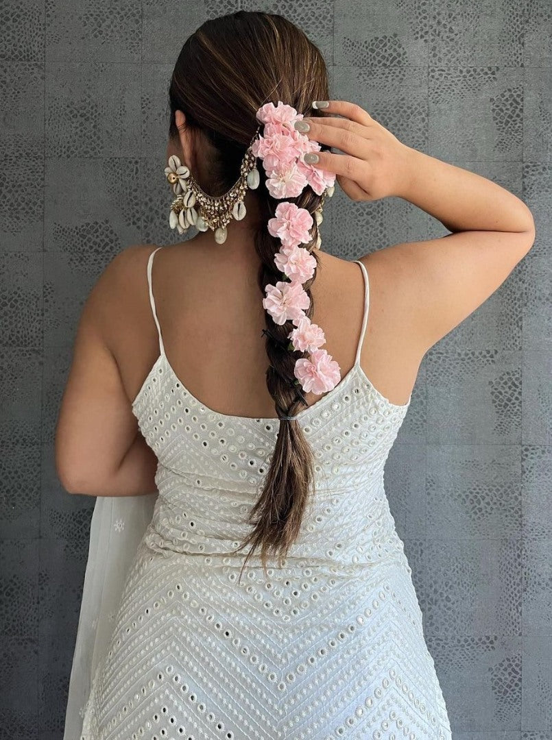 White georgette sequence work designer sharara suit