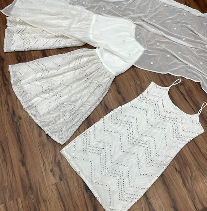White georgette sequence work designer sharara suit