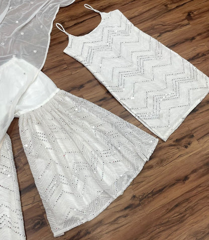 White georgette sequence work designer sharara suit