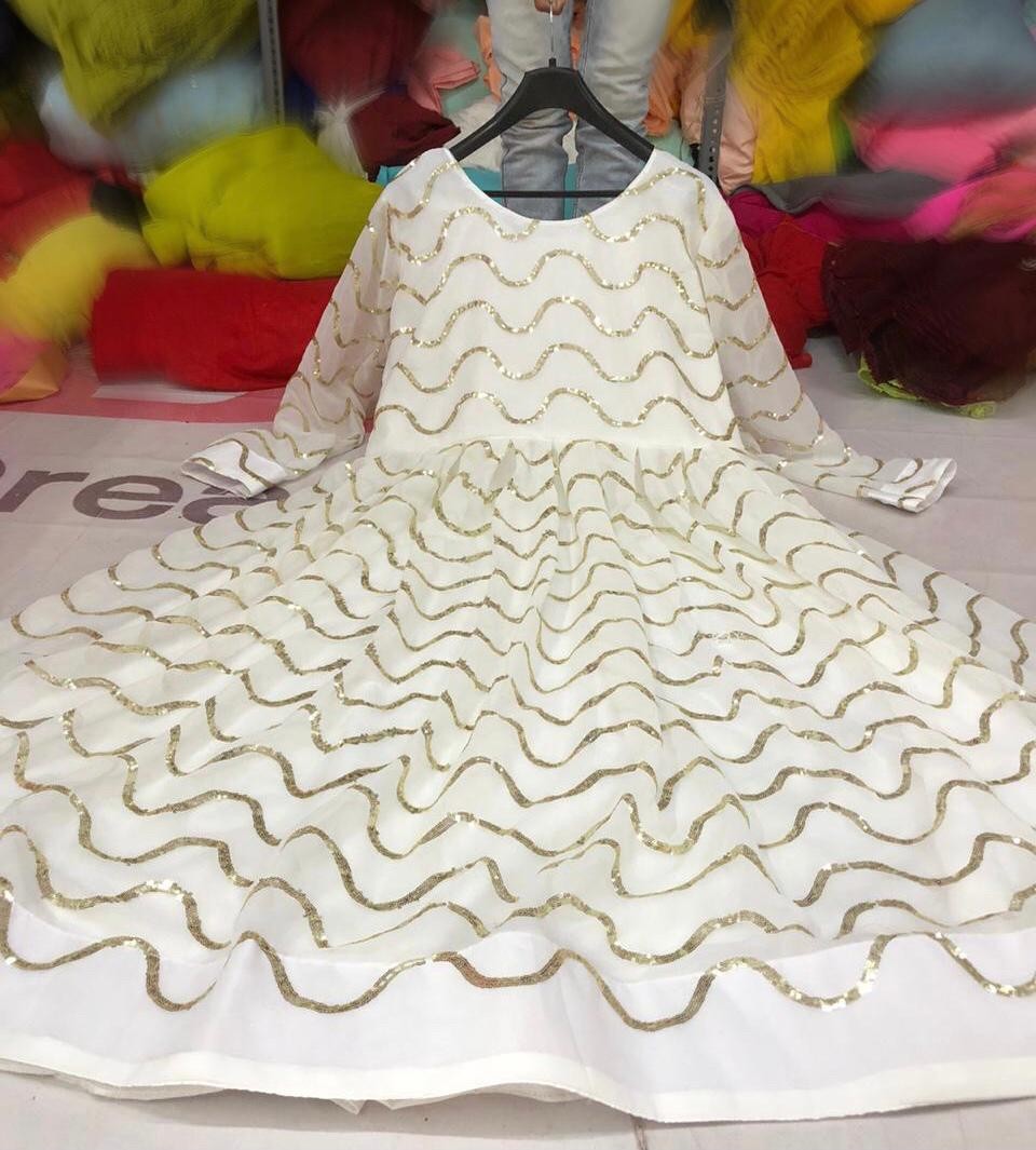 White georgette sequence work gown