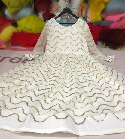 White georgette sequence work gown