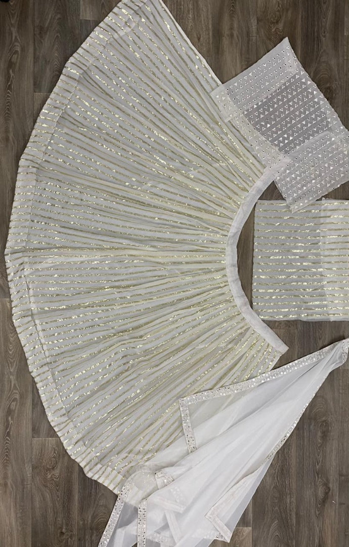 White georgette sequence work lehenga choli