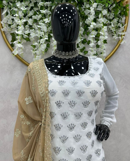 White georgette sharara suit