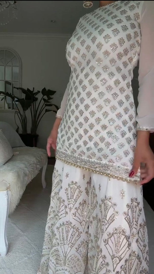 White georgette sharara suit