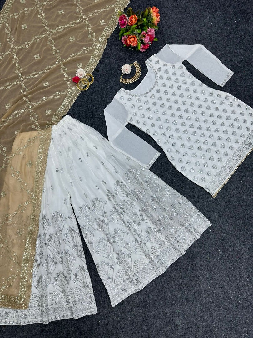 White georgette sharara suit