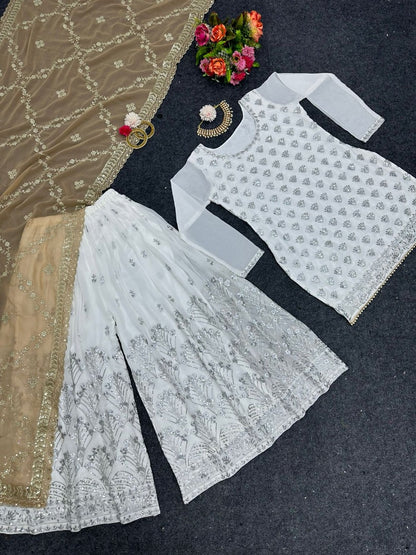 White georgette sharara suit