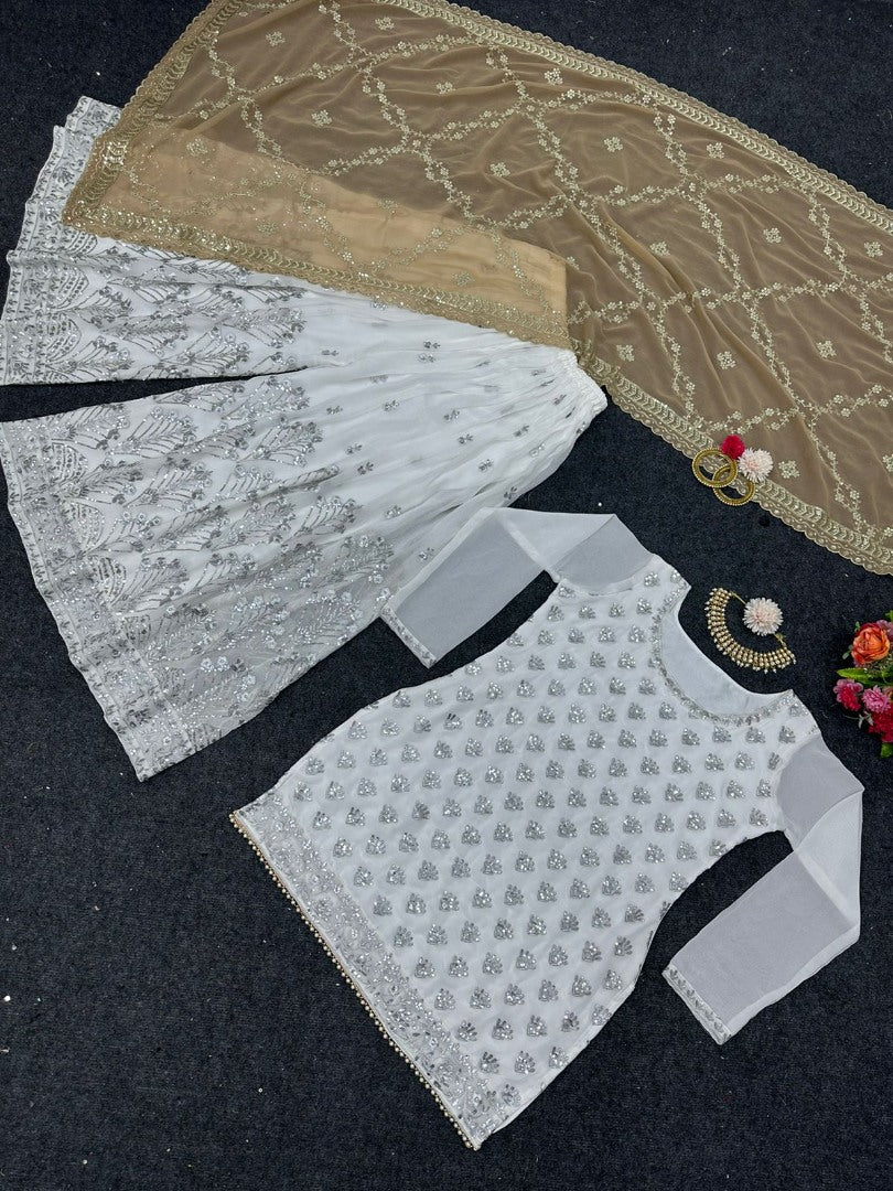 White georgette sharara suit