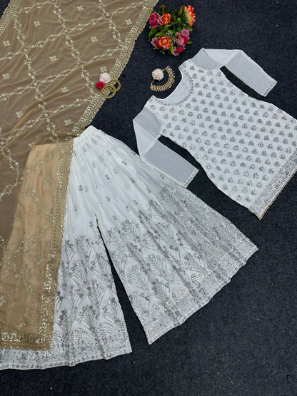 White georgette sharara suit