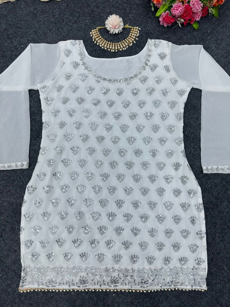 White georgette sharara suit