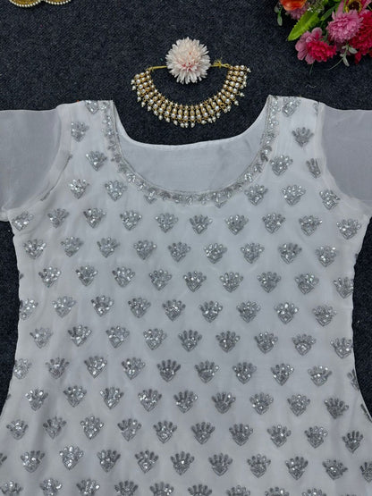 White georgette sharara suit