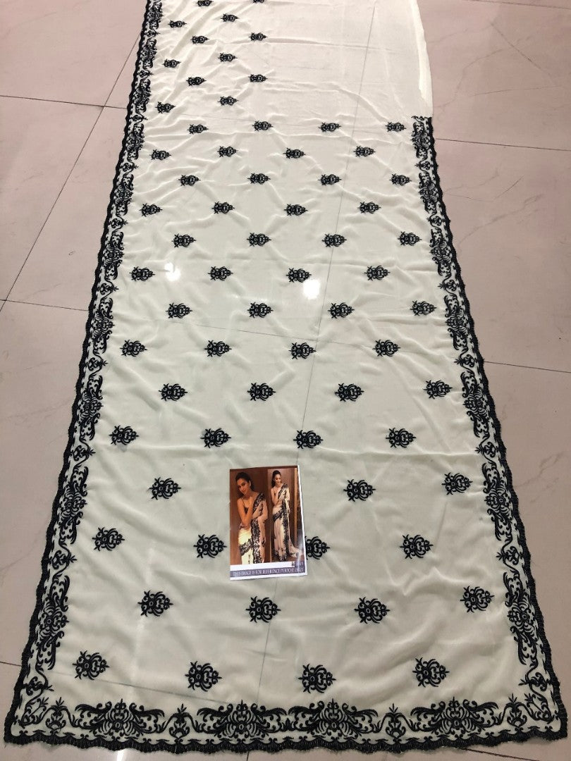 white georgette stylist embroidered bollywood saree