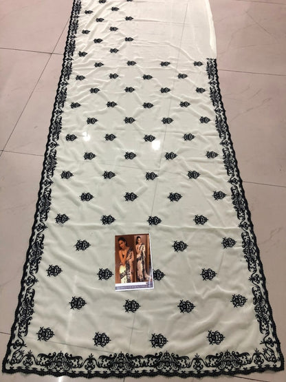 white georgette stylist embroidered bollywood saree