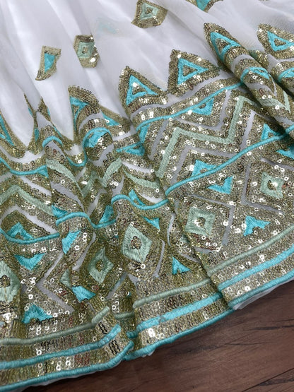 White georgette thread and sequence embroidered wedding sharara suit