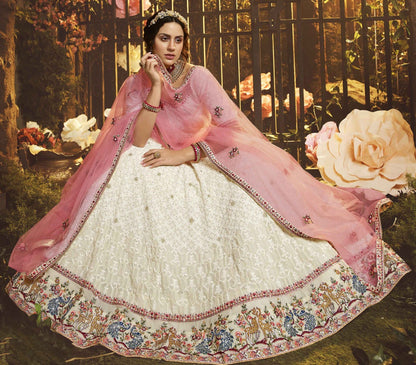 White georgette thread and zari work bridal lehenga choli