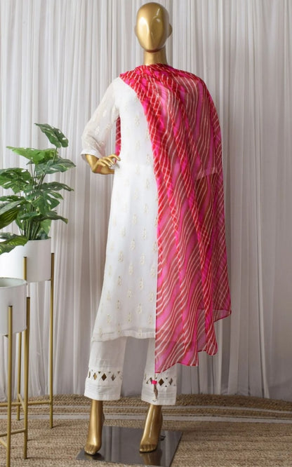 White georgette thread embroidered pant suit