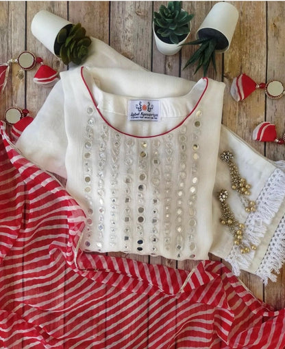 White georgette thread embroidered pant suit