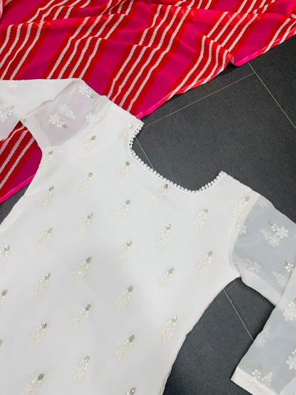 White georgette thread embroidered pant suit