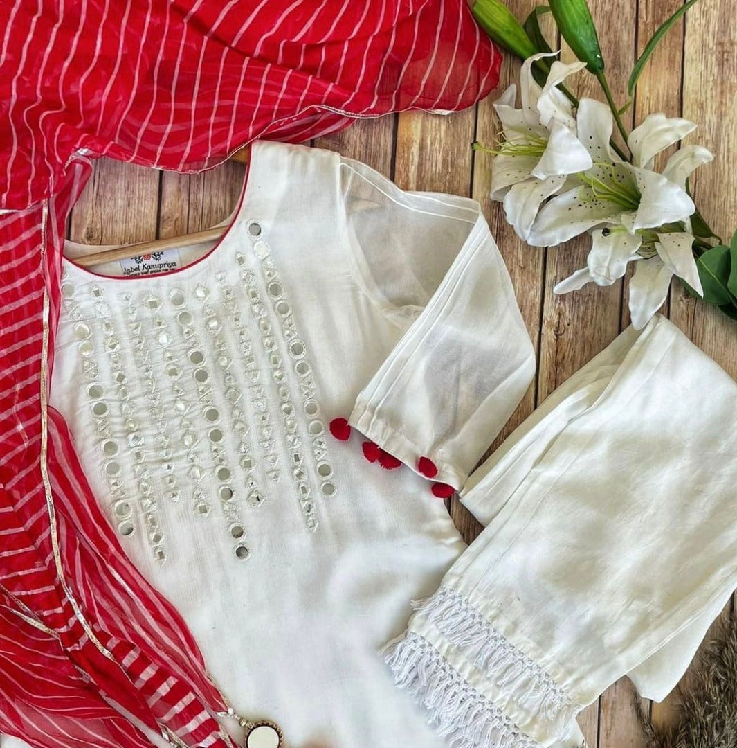 White georgette thread embroidered pant suit