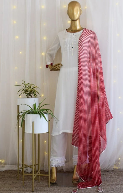 White georgette thread embroidered pant suit