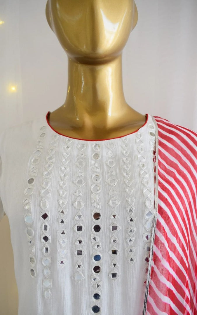 White georgette thread embroidered pant suit