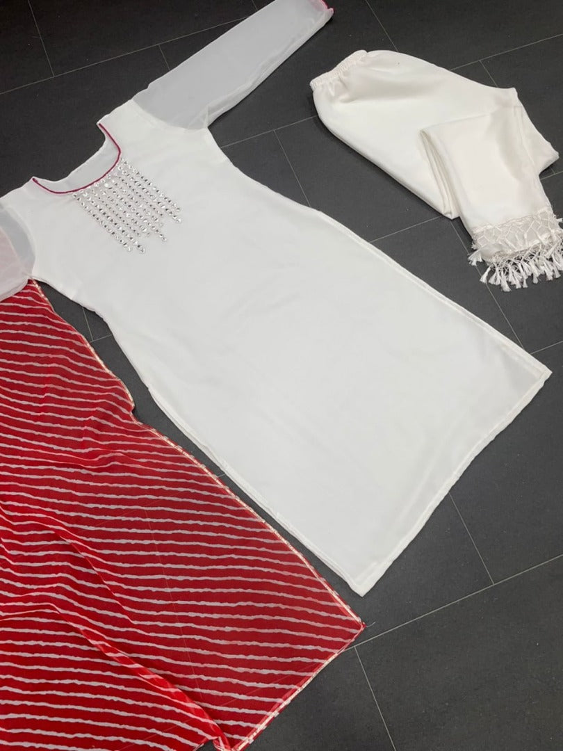 White georgette thread embroidered pant suit