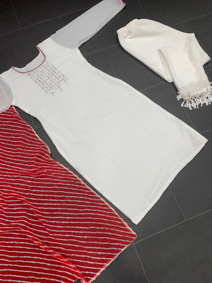 White georgette thread embroidered pant suit