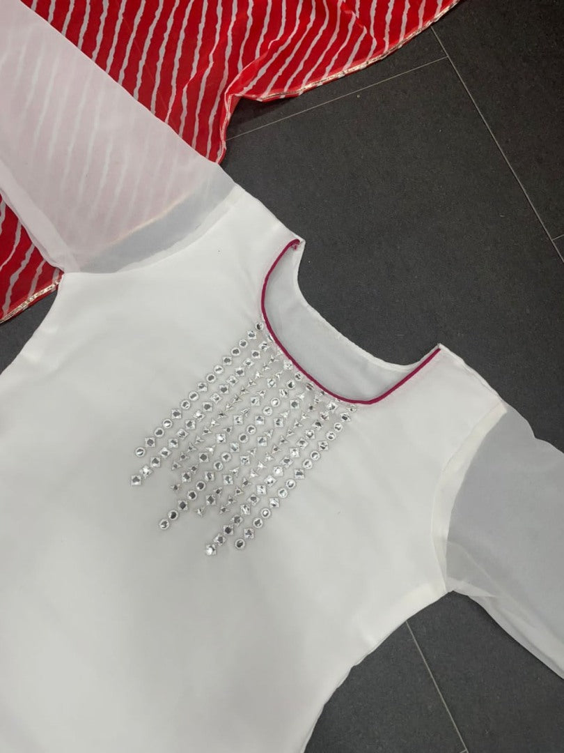 White georgette thread embroidered pant suit