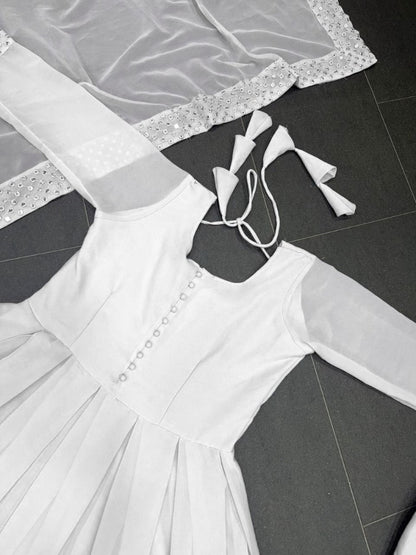 White georgette thread embroidered party wear anarkali suit