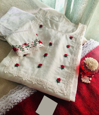 White georgette thread embroidered salwar suit