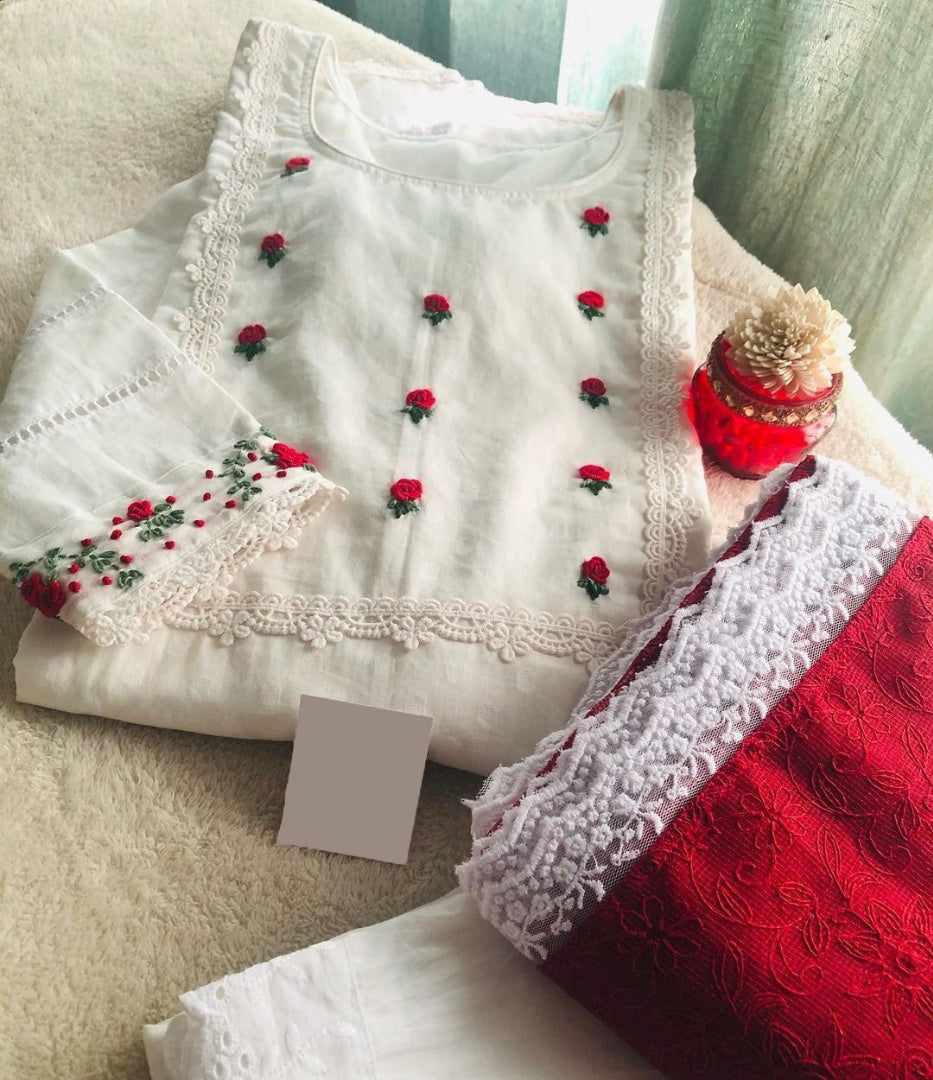 White georgette thread embroidered salwar suit