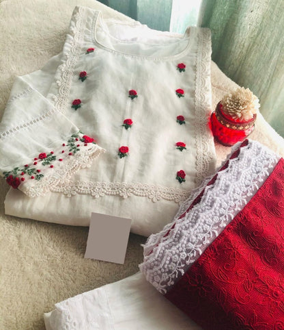 White georgette thread embroidered salwar suit