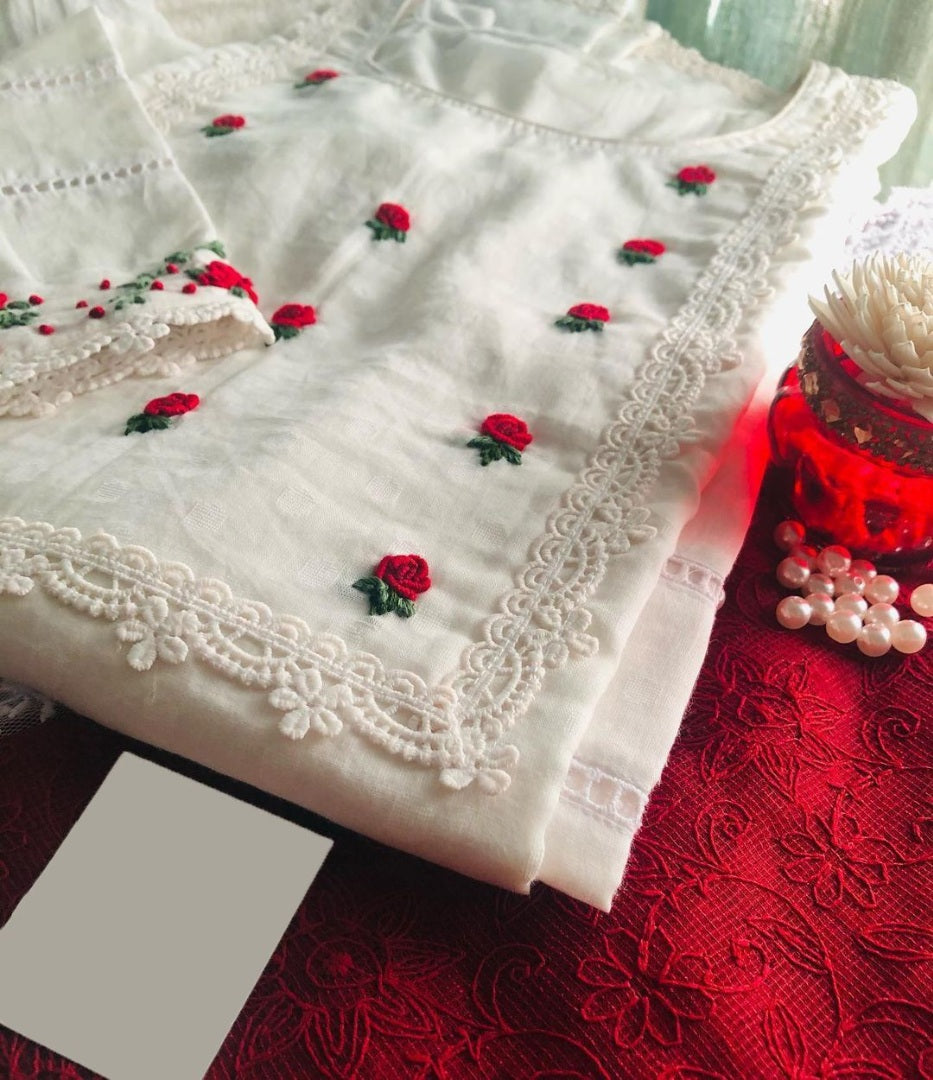 White georgette thread embroidered salwar suit