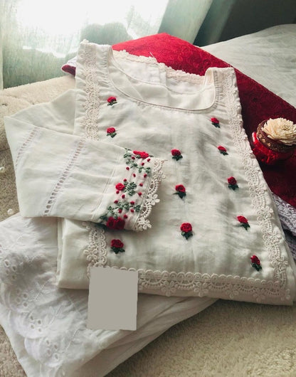 White georgette thread embroidered salwar suit