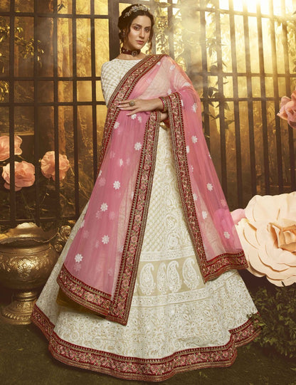 White georgette thread sequence work bridal lehenga choli