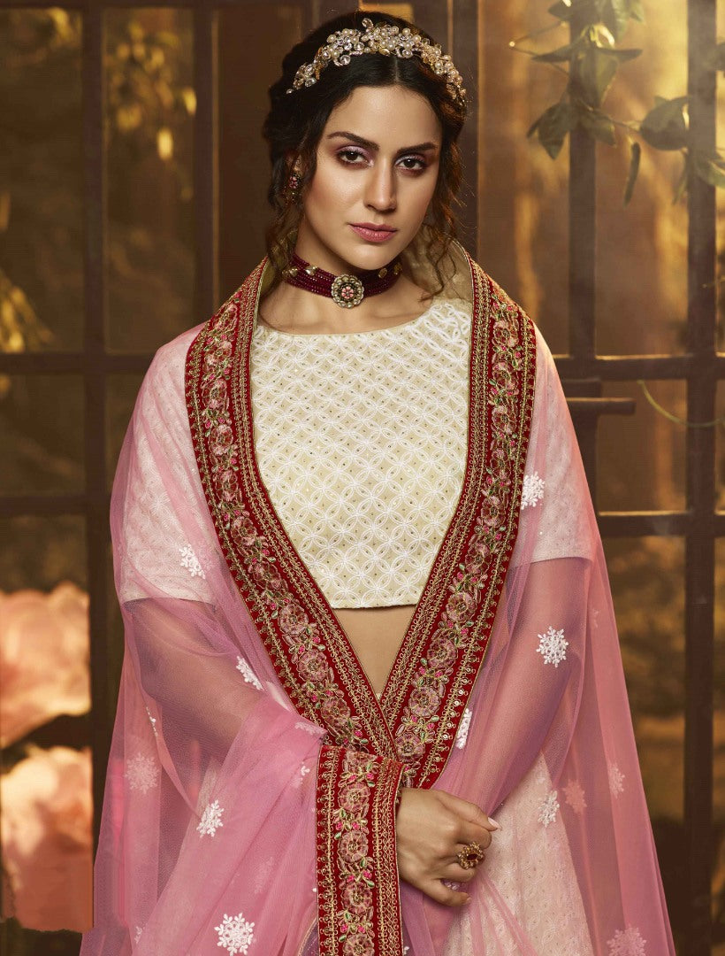 White georgette thread sequence work bridal lehenga choli