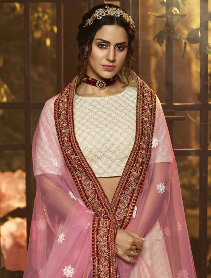 White georgette thread sequence work bridal lehenga choli