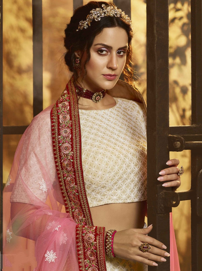 White georgette thread sequence work bridal lehenga choli