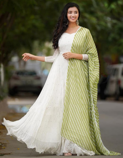 White georgette umbrella flair anarkali suit gown