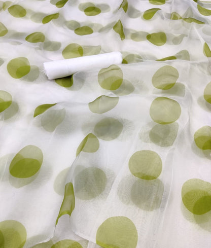 White green dot printed organza saree