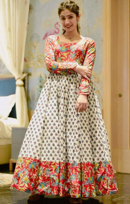 White heavy butter silk digital printed gown